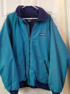 Land's End Men's Large Zip Front Jacket Teal with Navy Trim